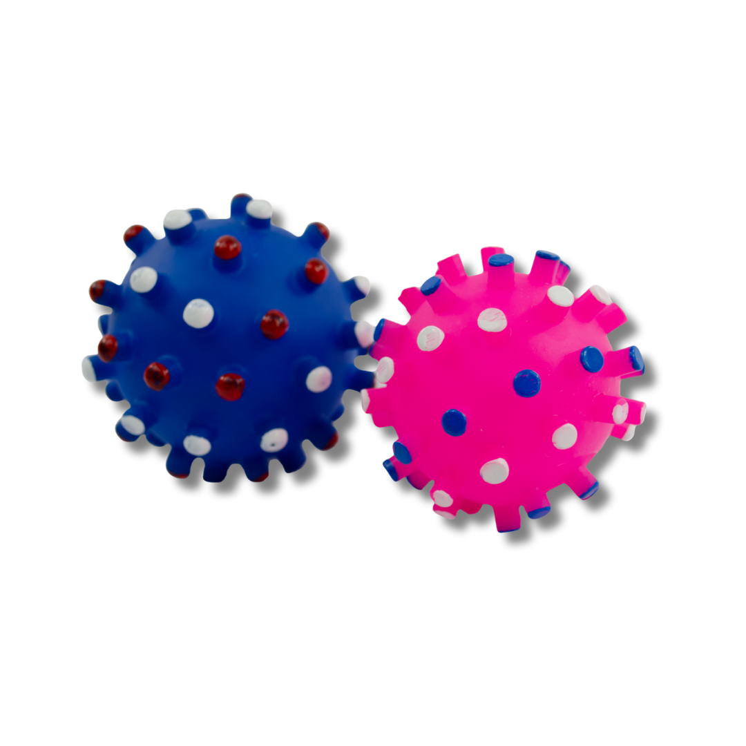 TINNY CHUMS PELOTA CHICA DE VINIL C/PICOS Y SONIDO TIPO SQUEAKY 7cm BY SHARPAW