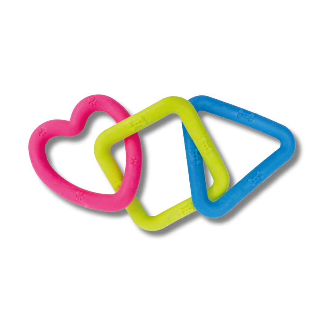 TINNY CHUMS SET DE TRIANGULO, CUADRO Y CORAZON DE CAUCHO SOLIDO VARIOS COLORES 21cm by SHARPAW