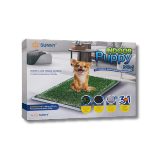 TAPETE SANITARIO IMPORTADO INDOOR PUPPY (MINI) 40 X 50cm     (incluye pasto sintetico, rejilla antihumedad y charola)