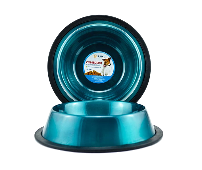 Platos De Acero Inoxidable Color Azul Aqua Para Mascotas