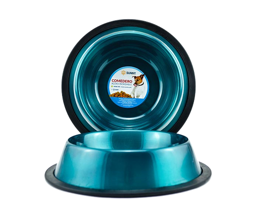 Platos De Acero Inoxidable Color Azul Aqua Para Mascotas