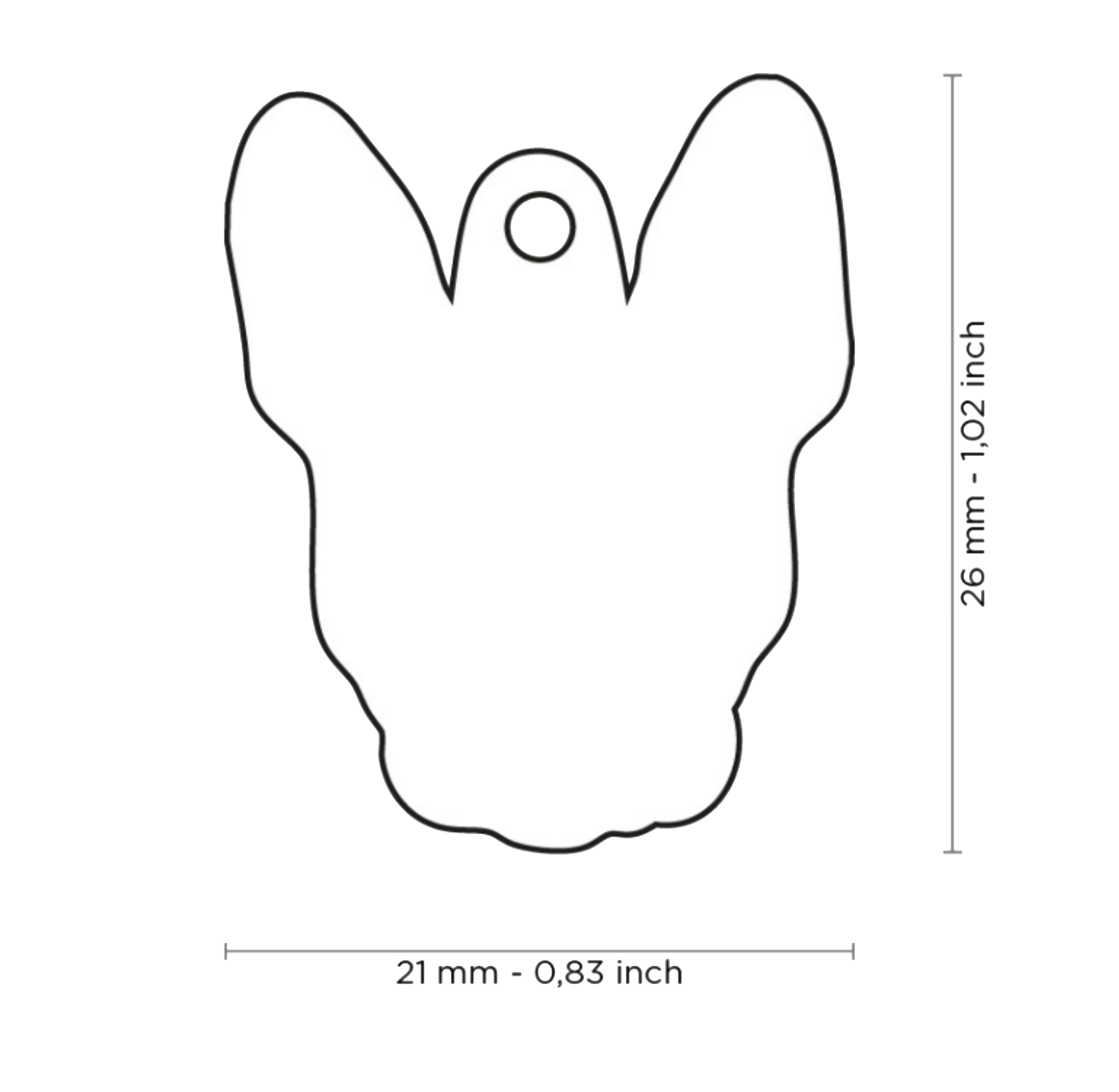 PLACA DE IDENTIFICACIÓN EN FORMA DE PERRO BOSTON TERRIER,  GRABADO INCLUIDO