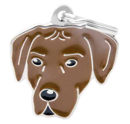 PLACA DE IDENTIFICACIÓN EN FORMA DE PERRO CRESTADO RODESIANO, GRABADO INCLUIDO