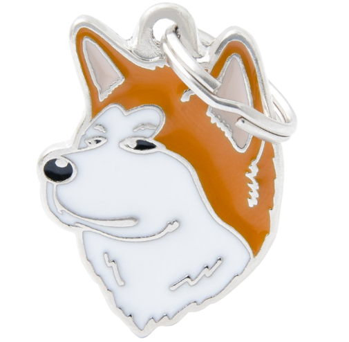 PLACA DE IDENTIFICACIÓN EN FORMA DE PERRO SHIBA INU, GRABADO INCLUIDO