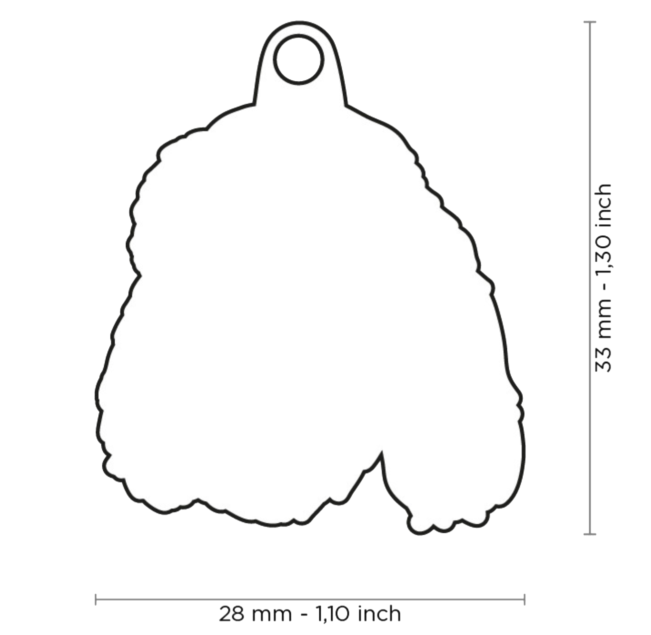 PLACA DE IDENTIFICACIÓN EN FORMA DE PERRO ESPINONE, GRABADO INCLUIDO
