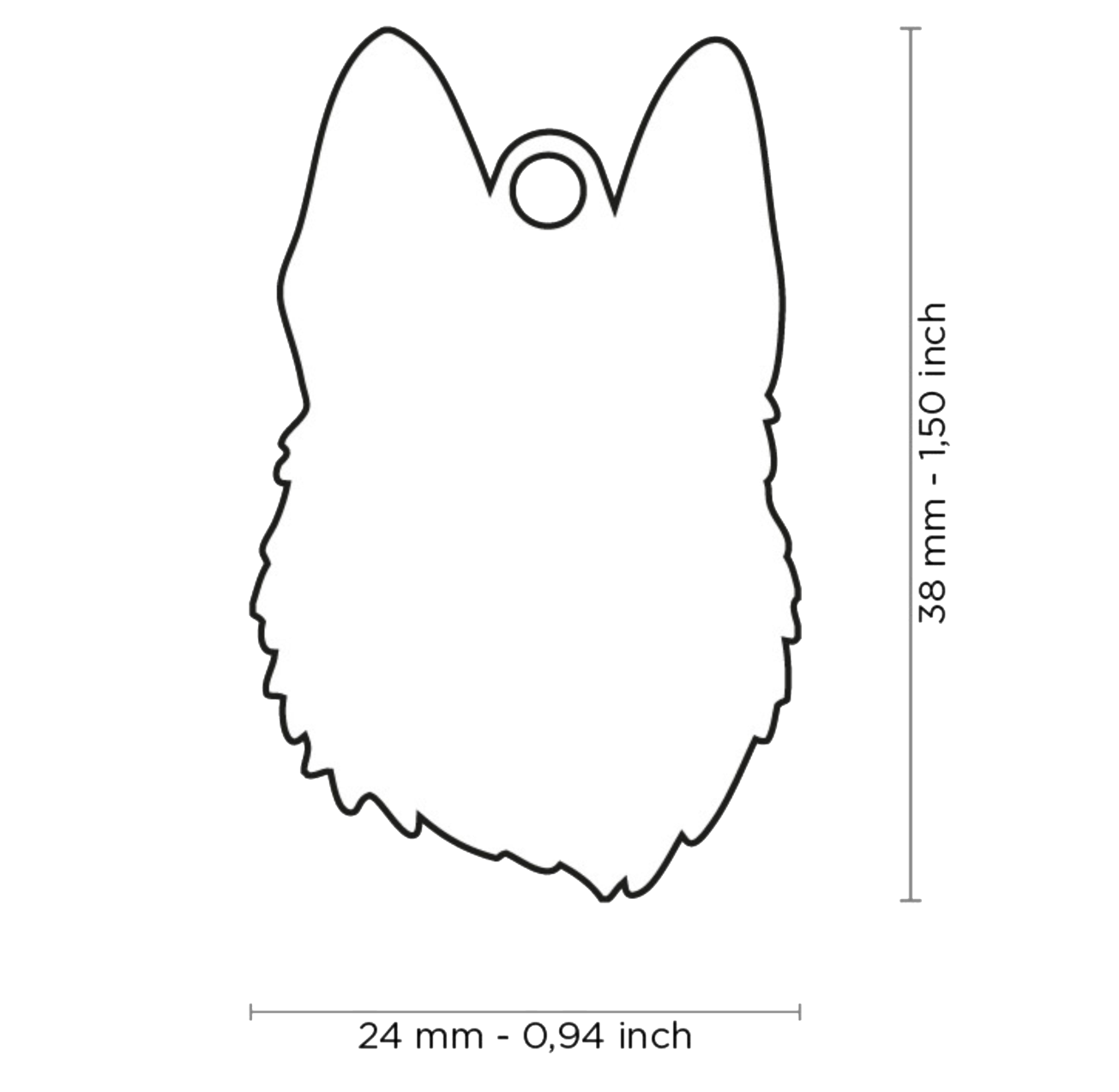 PLACA DE IDENTIFICACIÓN EN FORMA DE PERRO LOBO CHECOSLOVACO, GRABADO INCLUIDO