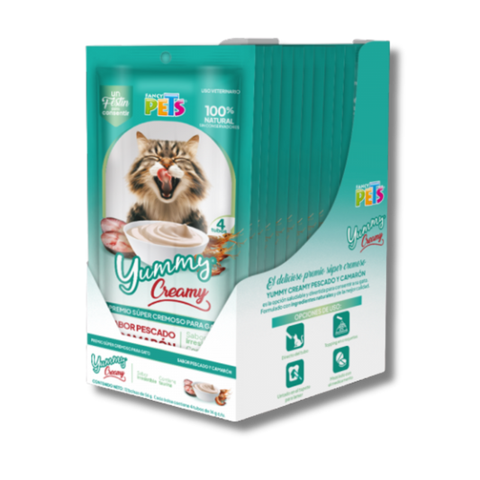 CAJA DISPLAY YUMMY CREAMY P/GATO PESCADO Y CAMARON - 12 PZAS