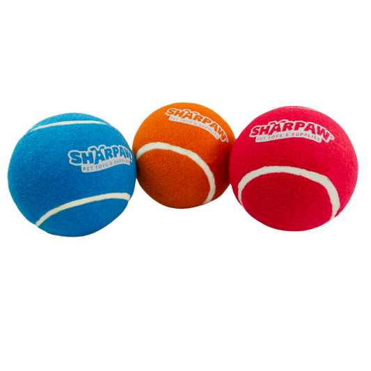 TINNY CHUMS SET DE 3PCS PELOTA TENNIS CHICA VARIOS COLORES 2.5  C/SONIDO TIPO SQUEAKY BY SHARPAW