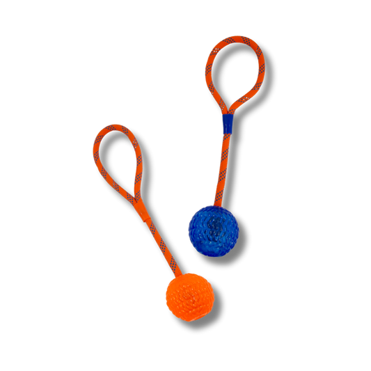 ROCKY CHUMS PELOTA DE CAUCHO CRISTALINO 2.8  CON CUERDA DE 30cm DE POLIPROPILENO BY SHARPAW