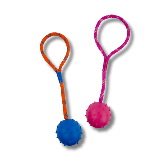 ROCKY CHUMS PELOTA MED 2.5  DE CAUCHO SOLIDO C/PICOS Y CUERDA DE 30cm DE POLIPROPILENO BY SHARPAW