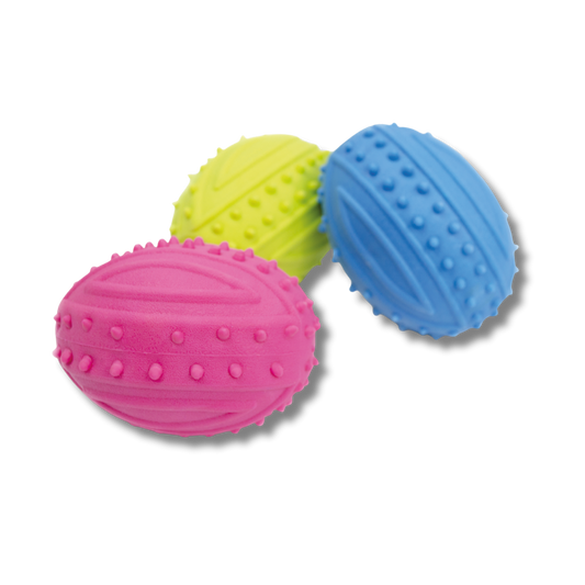 TINNY CHUMS BALON RUGBY DE CAUCHO CON SONIDO VARIOS COLORES 9.5cm by SHARPAW