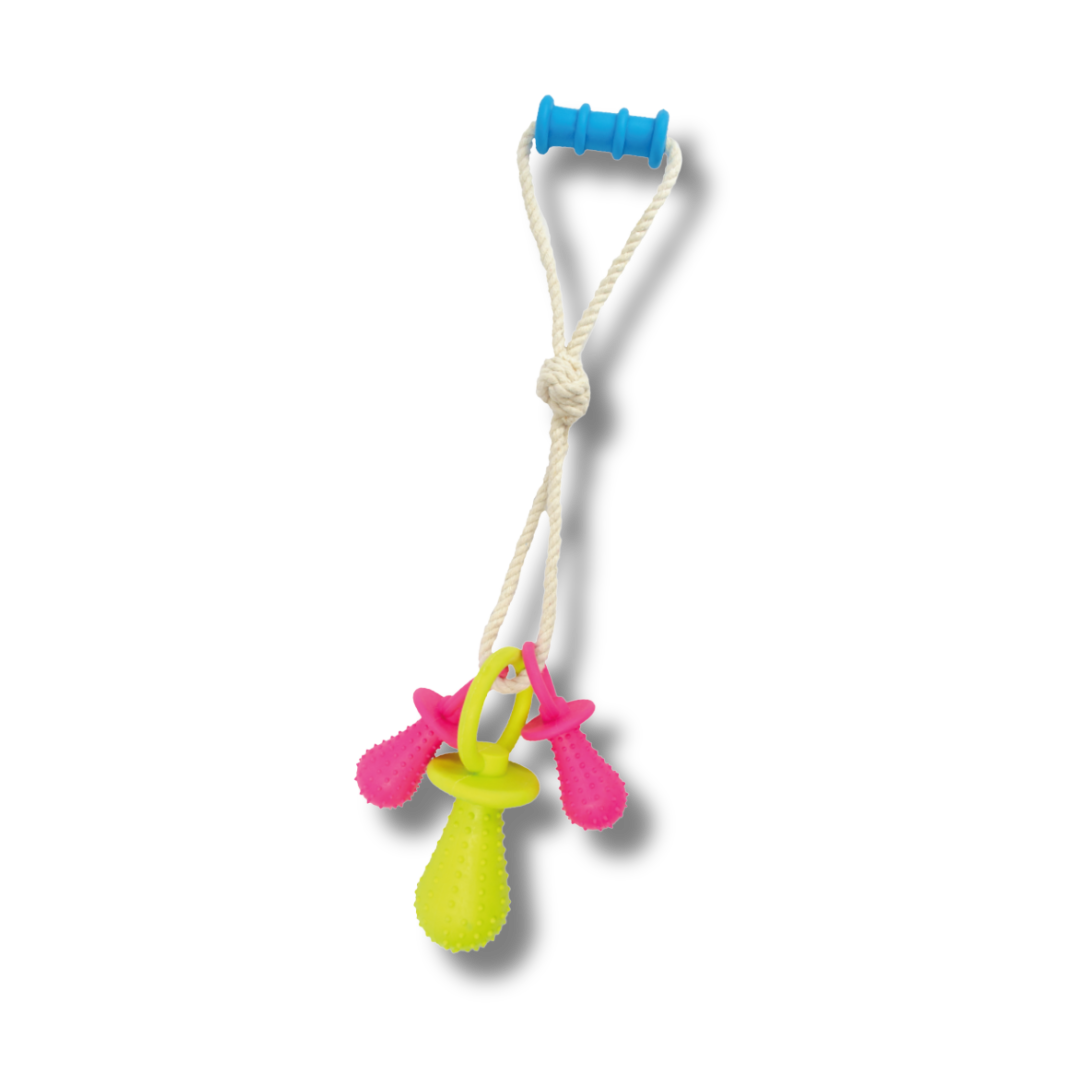 TINNY CHUMS JUGUETE DE HILO C/SET 3 CHUPONES C/CASCABEL Y AGARRADERA DE CAUCHO 45cm by SHARPAW