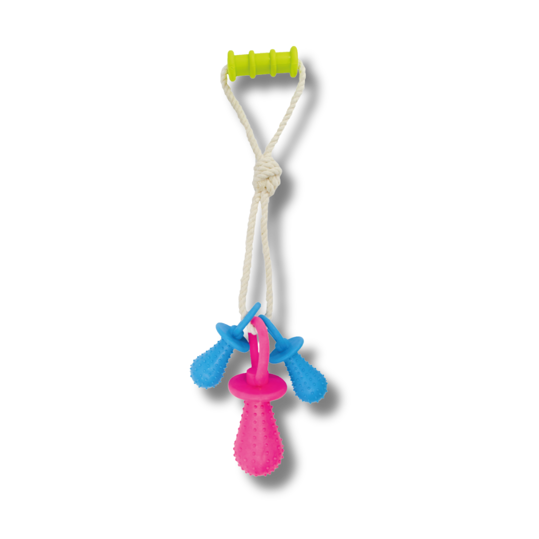 TINNY CHUMS JUGUETE DE HILO C/SET 3 CHUPONES C/CASCABEL Y AGARRADERA DE CAUCHO 45cm by SHARPAW