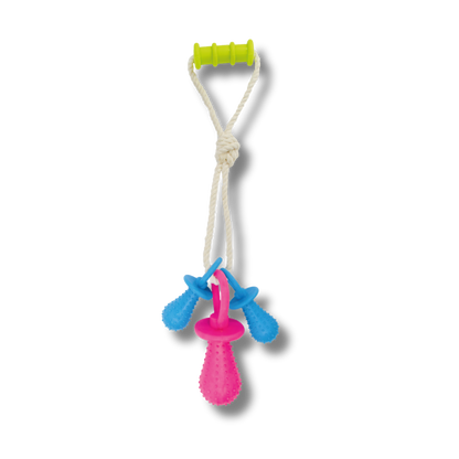 TINNY CHUMS JUGUETE DE HILO C/SET 3 CHUPONES C/CASCABEL Y AGARRADERA DE CAUCHO 45cm by SHARPAW