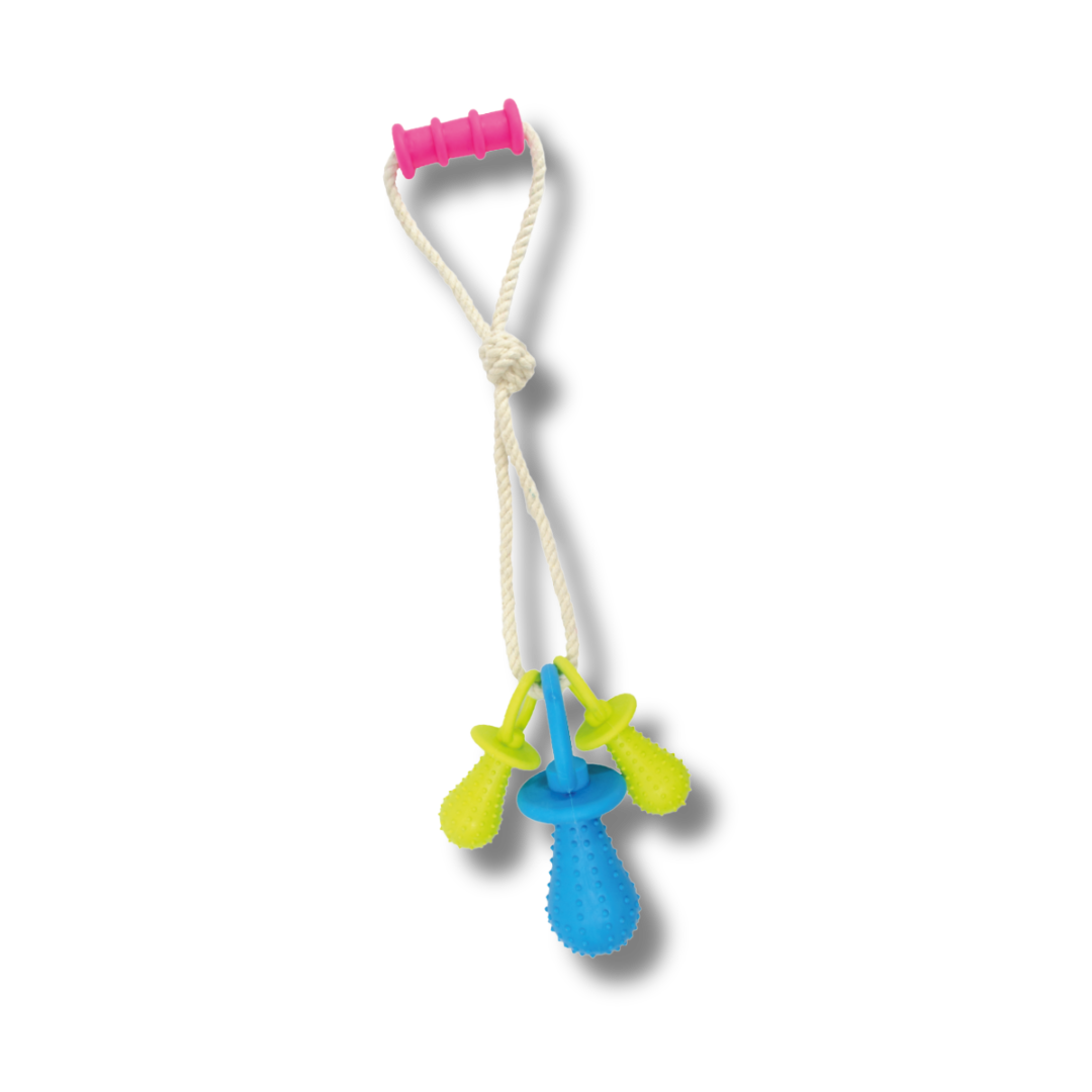 TINNY CHUMS JUGUETE DE HILO C/SET 3 CHUPONES C/CASCABEL Y AGARRADERA DE CAUCHO 45cm by SHARPAW