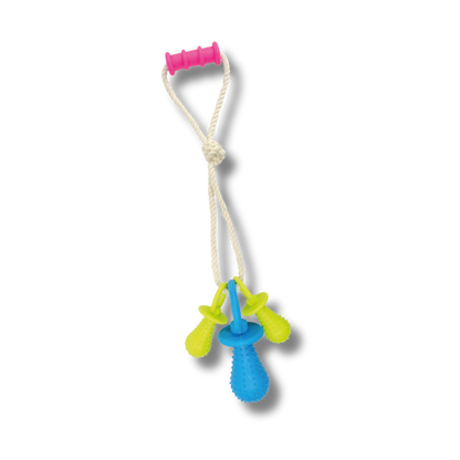 TINNY CHUMS JUGUETE DE HILO C/SET 3 CHUPONES C/CASCABEL Y AGARRADERA DE CAUCHO 45cm by SHARPAW