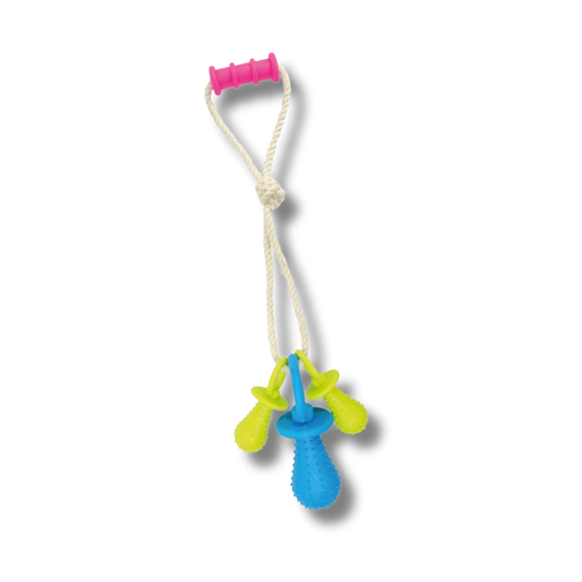 TINNY CHUMS JUGUETE DE HILO C/SET 3 CHUPONES C/CASCABEL Y AGARRADERA DE CAUCHO 45cm by SHARPAW