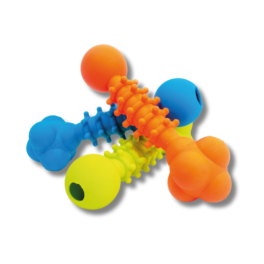 TINNY CHUMS MANCUERNA DENTADA DE CAUCHO SOLIDO C/CASCABEL VARIOS COLORES 15.5cm by SHARPAW