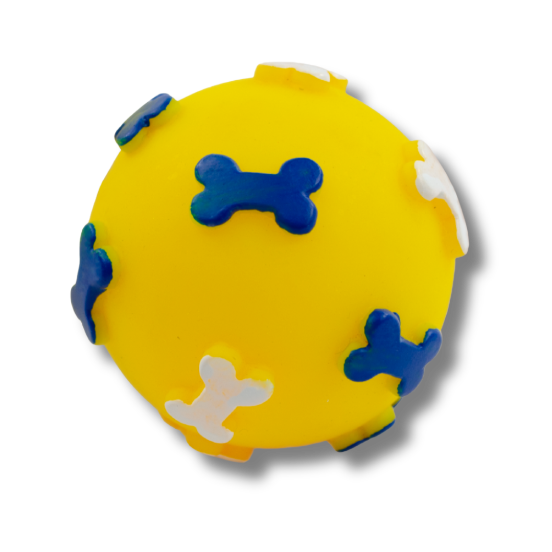 TINNY CHUMS PELOTA CHICA DE VINIL C/HUESOS Y SONIDO TIPO SQUEAKY 6cm BY SHARPAW