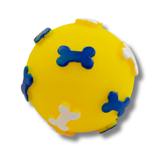 TINNY CHUMS PELOTA CHICA DE VINIL C/HUESOS Y SONIDO TIPO SQUEAKY 6cm BY SHARPAW