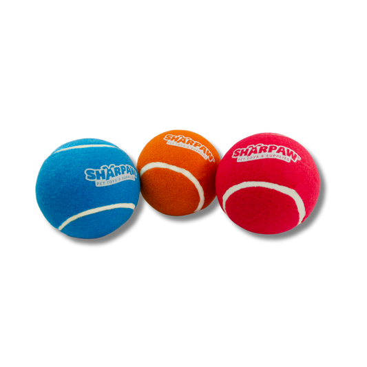 TINNY CHUMS SET DE 3PCS PELOTA TENNIS CHICA VARIOS COLORES 2  C/SONIDO TIPO SQUEAKY BY SHARPAW
