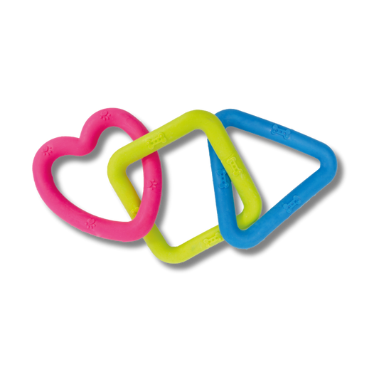 TINNY CHUMS SET DE TRIANGULO, CUADRO Y CORAZON DE CAUCHO SOLIDO VARIOS COLORES 21cm by SHARPAW