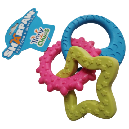 TINNY CHUMS SET DE ARO, ESTRELLA Y MEDIA LUNA DE CAUCHO SOLIDO VARIOS COLORES 17cm by SHARPAW