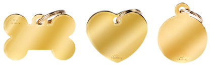 Placa De Identificación Dorada Para Mascotas, En Forma De Hueso, Redonda O Forma De Corazón, Grabado Incluido
