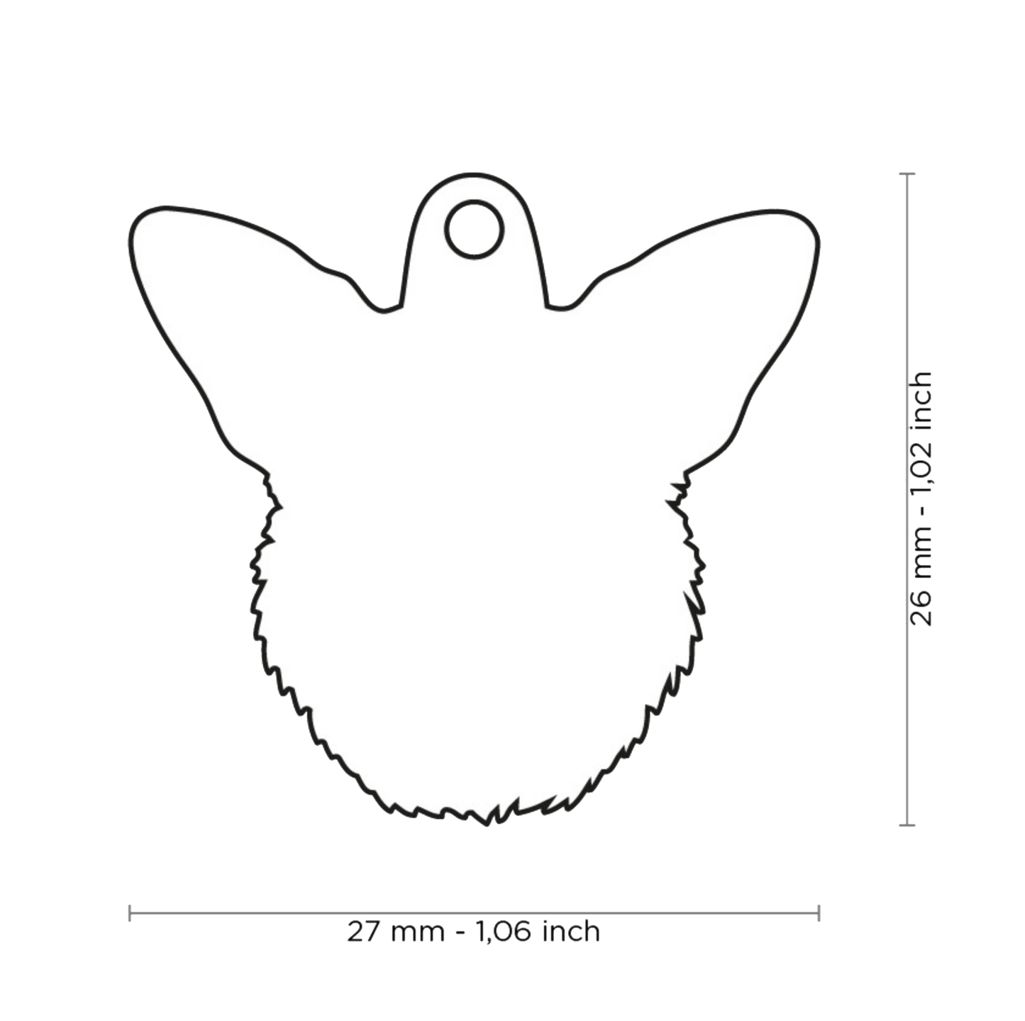 PLACA DE IDENTIFICACIÓN EN FORMA DE PERRO CORGI GALÉS, GRABADO INCLUIDO