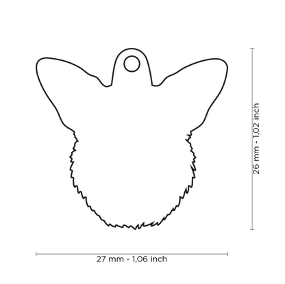 PLACA DE IDENTIFICACIÓN EN FORMA DE PERRO CORGI GALÉS, GRABADO INCLUIDO