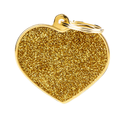 Placa De Identificación Dorada En Forma De Corazón Con Brillantina, Grabado Incluido