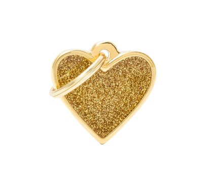 Placa De Identificación Dorada En Forma De Corazón Con Brillantina, Grabado Incluido