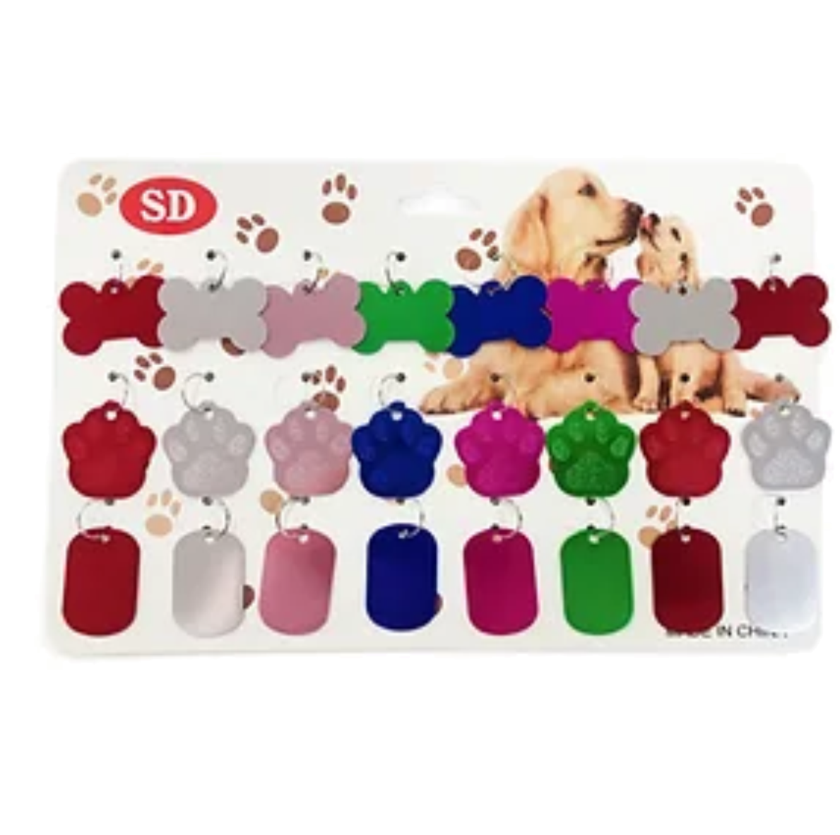 PLACA FORMA DE HUESO Y HUELLA PARA MASCOTA, DIFERENTES COLORES