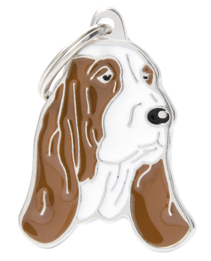 PLACA DE IDENTIFICACIÓN EN FORMA DE PERRO BASSET HOUND, GRABADO INCLUIDO
