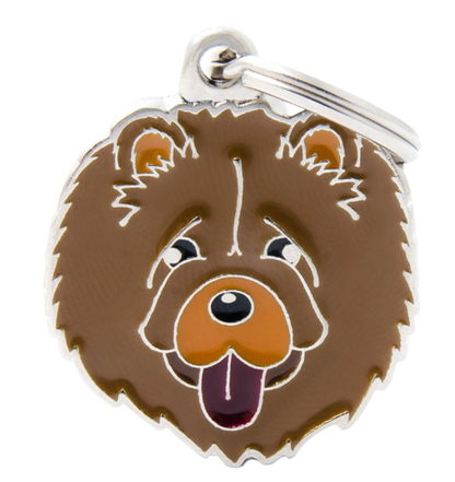 PLACA DE IDENTIFICACIÓN EN FORMA DE PERRO CHOW CHOW, GRABADO INCLUIDO