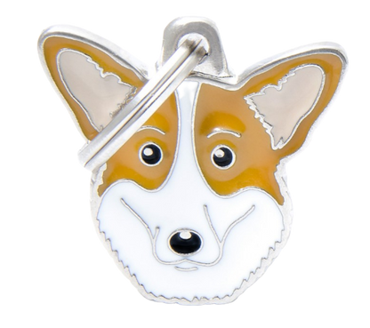 PLACA DE IDENTIFICACIÓN EN FORMA DE PERRO CORGI GALÉS, GRABADO INCLUIDO