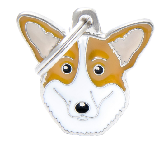 PLACA DE IDENTIFICACIÓN EN FORMA DE PERRO CORGI GALÉS, GRABADO INCLUIDO