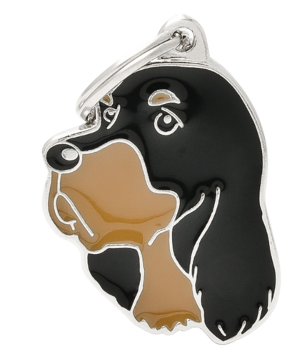 PLACA DE IDENTIFICACIÓN EN FORMA DE PERRO SETTER ESCOCÉS, GRABADO INCLUIDO
