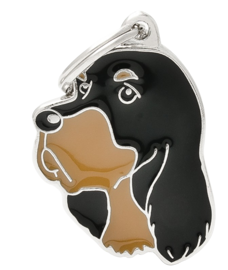 PLACA DE IDENTIFICACIÓN EN FORMA DE PERRO SETTER ESCOCÉS, GRABADO INCLUIDO