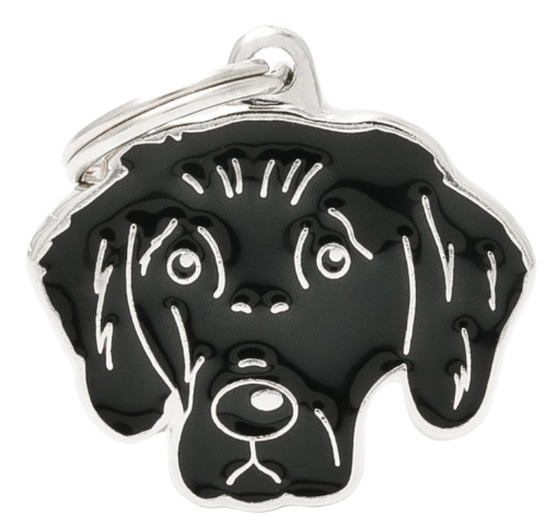PLACA DE IDENTIFICACIÓN EN FORMA DE PERRO RETRIEVER DE PELO LISO, GRABADO INCLUIDO