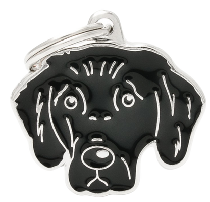 PLACA DE IDENTIFICACIÓN EN FORMA DE PERRO RETRIEVER DE PELO LISO, GRABADO INCLUIDO