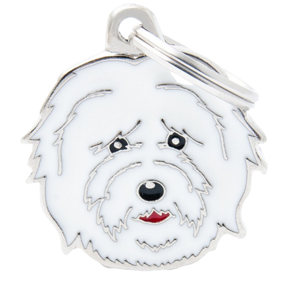PLACA DE IDENTIFICACIÓN EN FORMA DE PERRO COTON DE TULEAR, GRABADO INCLUIDO
