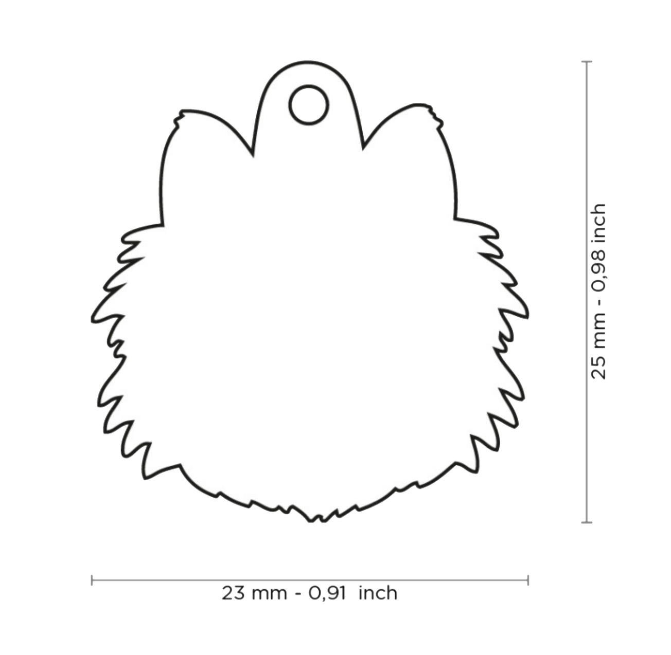 PLACA DE IDENTIFICACIÓN EN FORMA DE PERRO POMERANIA, GRABADO INCLUIDO