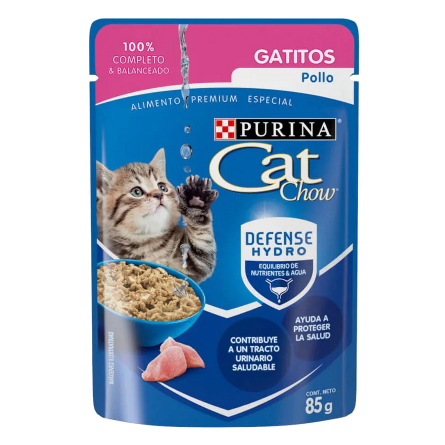 ALIMENTO HÚMEDO EN SOBRE PARA GATITOS PURINA CAT CHOW CON HIDRO DEFENSA SABOR A POLLO