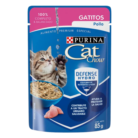 ALIMENTO HÚMEDO EN SOBRE PARA GATITOS PURINA CAT CHOW CON HIDRO DEFENSA SABOR A POLLO