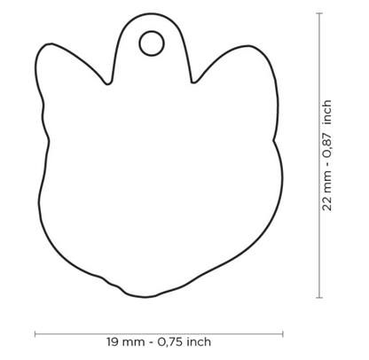 PLACA DE IDENTIFICACIÓN EN FORMA DE GATO CARTUJO, GRABADO INCLUIDO