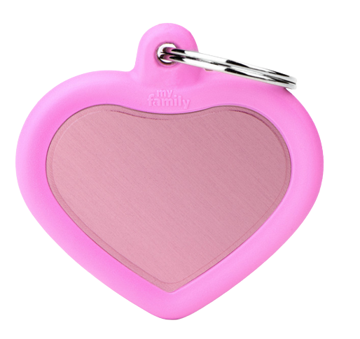 Placa De Identificación En Forma De Corazón, Aluminio Con Orilla De Goma, Grabado Incluido
