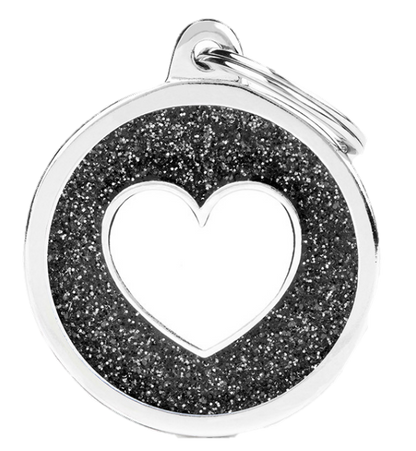 Placa De Identificación Redonda Escarchado Con Un Corazón, Grabado Incluido