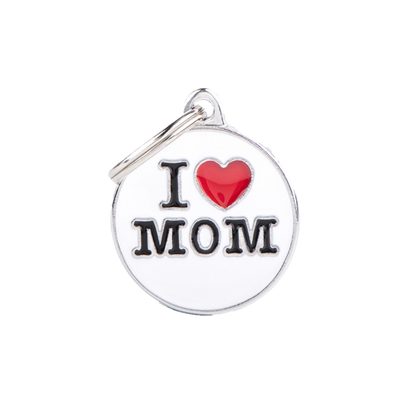 Placa De Identificación En Forma Circular "I Love Mom", Grabado Incluido