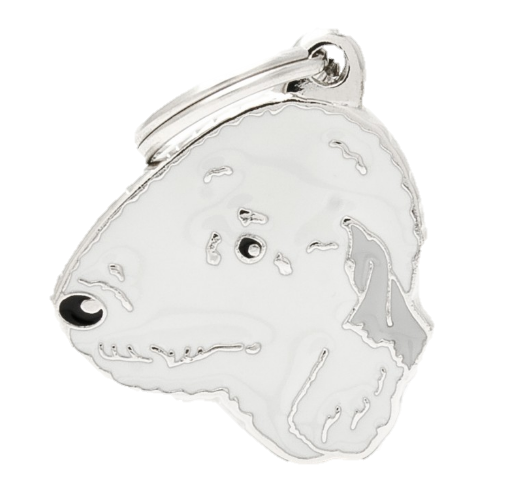 PLACA DE IDENTIFICACIÓN EN FORMA DE PERRO BEDLINGTON TERRIER, GRABADO INCLUIDO